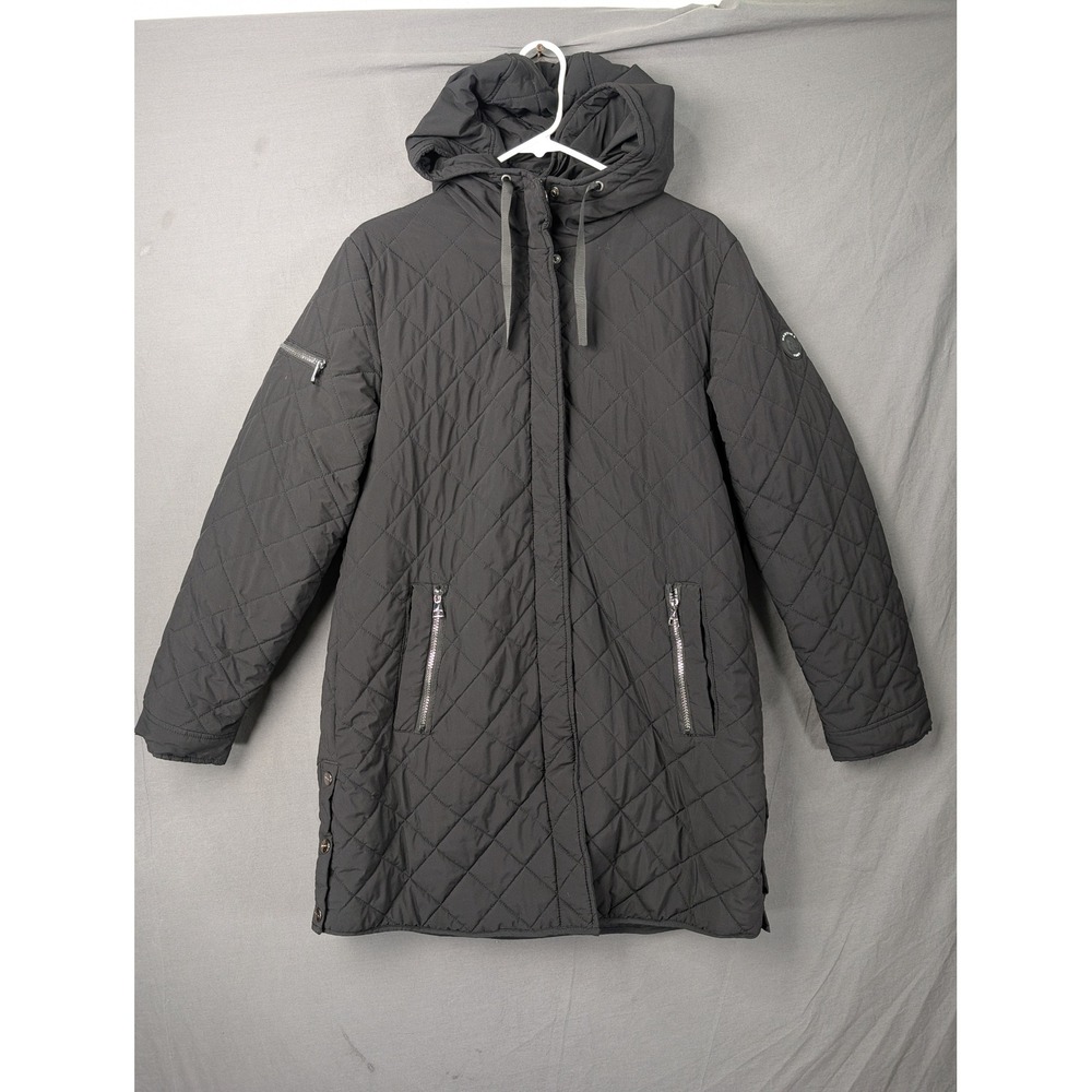 Nautica Womens Quilted Hooded Parka Jacket Black Water Resistant Largeโ